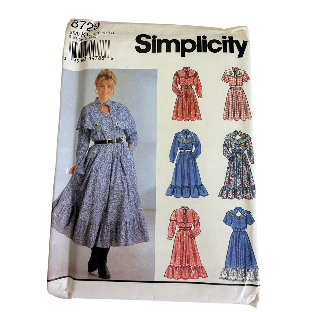 UNCUT Simplicity 8729 Sewing Pattern Size KK 8-14 Western Prairie Dress Capelet